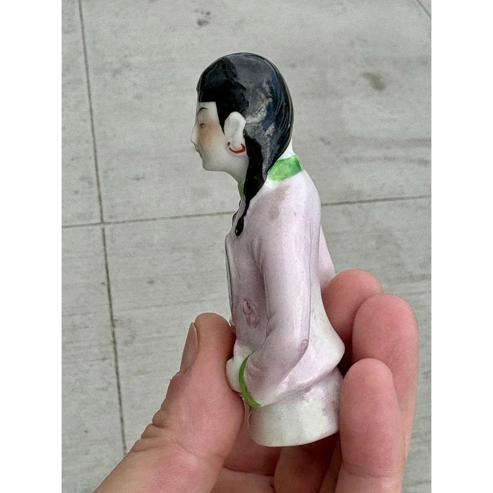 Antique Flapper Half Doll Pincushion Asian Lady W Fan